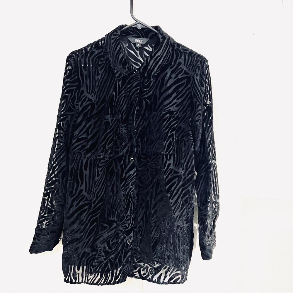 Investments Black Zebra Print Blouse( Slim Factor) see through blouse